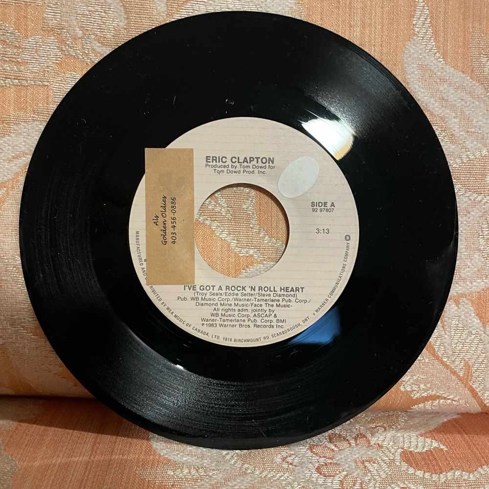 🎶 Vintage Eric Clapton Rock and Roll Heart Man In Live 1983 Duck Records 45 🎶